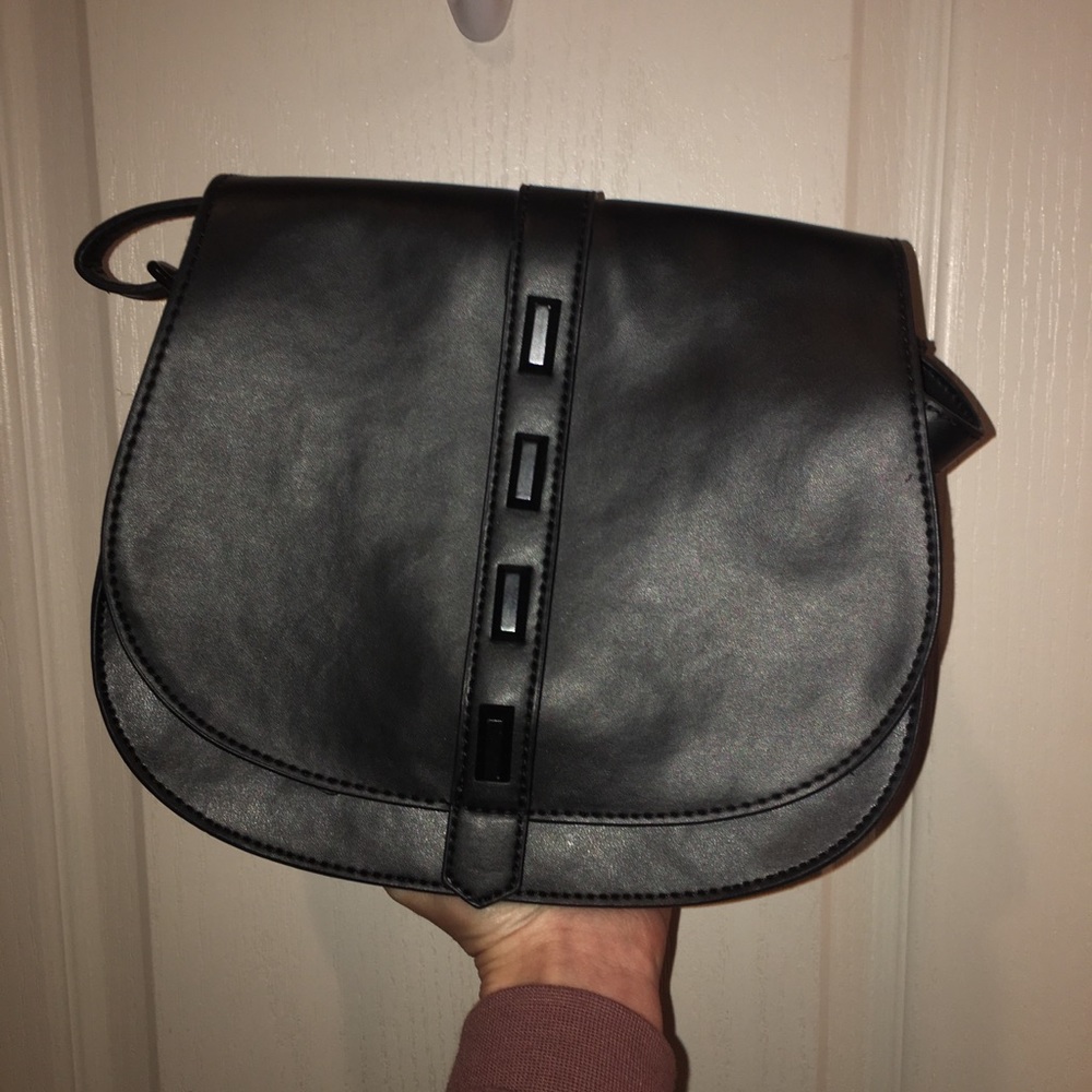 Black leather Studded Crossbody